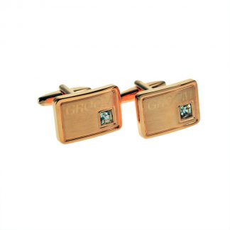 Rose Gold Curved Cufflinks with Crystal with Wedding Titles Engraved