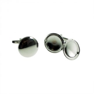 Round Rhodium Plated Locket Cufflinks