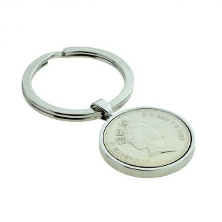 Silver Keyring with Polished Decimal Old Large Five Penny (engravable)