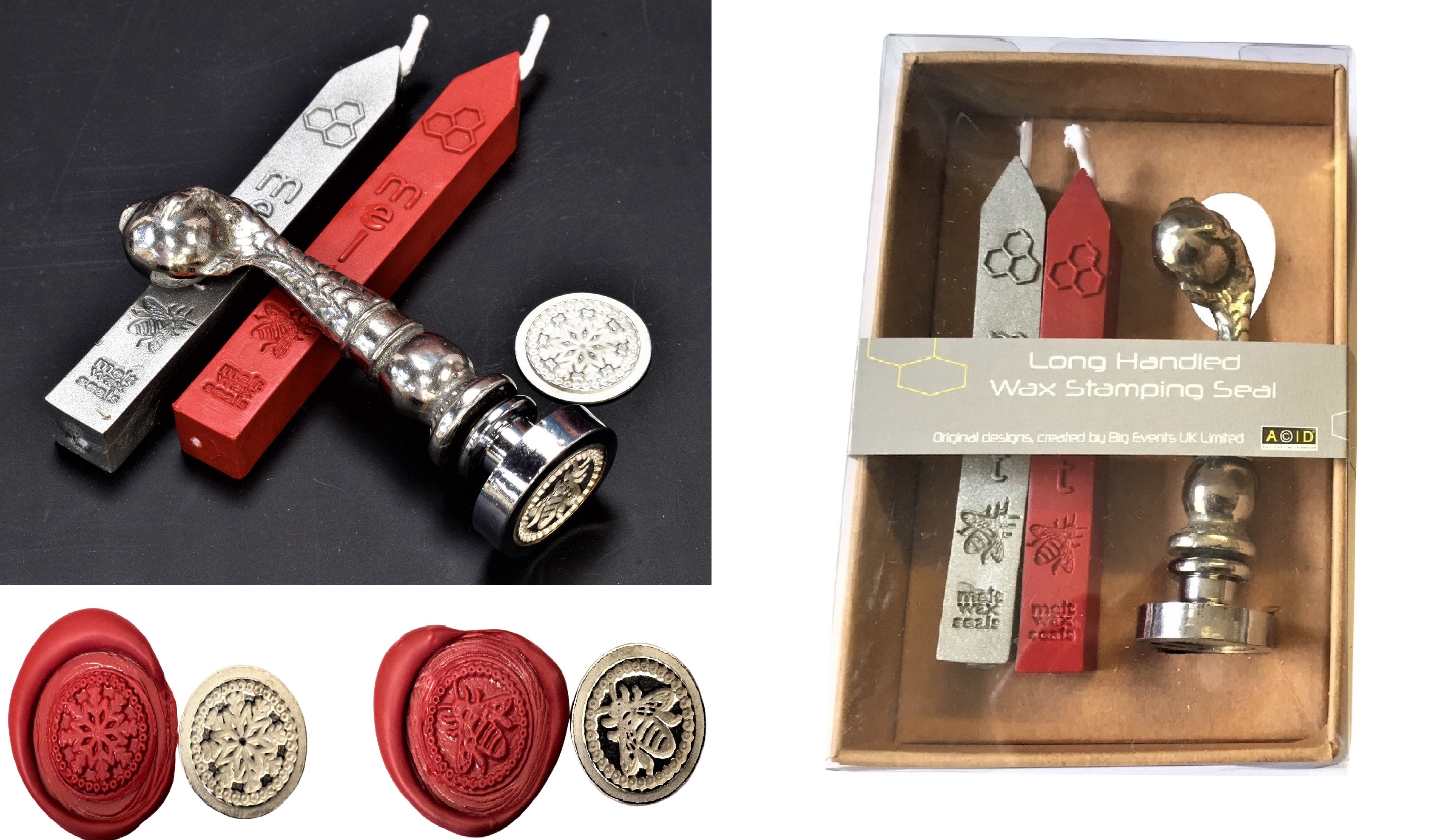 English Pewter Hand Cast Wax Sealing Kits, Birds Claw & ball styled. Includes 2 seal designs & 2 sticks of wax