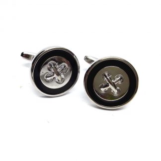 Stiched Button Classic Cufflinks in Black