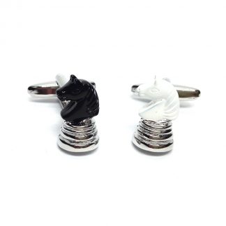 Black & White Chess Knights Cufflinks