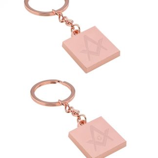 Rose Gold Plated Square Keyring with Engraved Masonic Design (engravable)