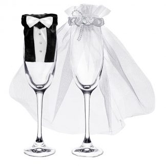 Tux & Wedding Dress Champagne Glass Covers (UK)