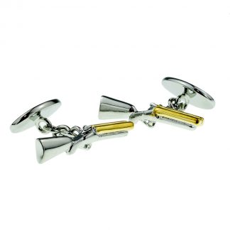 Double Ended Chain Style Two Tone Rifles Gun Shooting Cufflinks