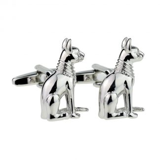 Rhodium Plated Egyptian Cat Design Cufflinks