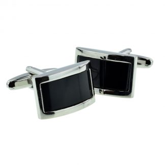 Curved Black Design Rhodium Classic Cufflinks