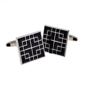 Square Black Enamel Lined Classic Cufflinks (DWC)