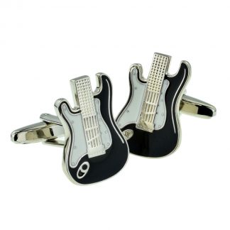 Black & White enamelled Electric Guitar Music Cufflinks