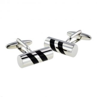 Cylinder Classic Cufflinks with Black Diagonal Inserts (DWC)