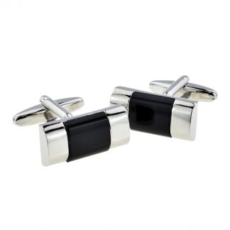 Rhodium Plated Classic Cufflinks with Black Insert