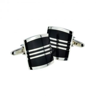Silver Striped Black Enamelled Classic Cufflinks (DWC)