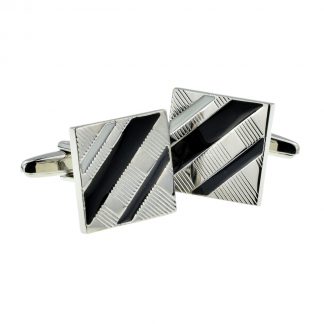 Black White & Grey Striped Classic Cufflinks