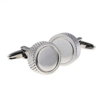 Round 15mm Rhodium Plated Classic Cufflinks Engine Turned Sides