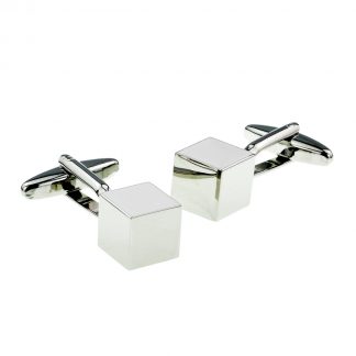 Polished Cube Design Rhodium Plated Cufflinks