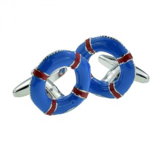 Sailing Boat Blue & Red Life Belt Lifebuoy Sailors Cufflinks