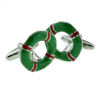 Sailing Green & Red Life Belt Lifebuoy Sailors Cufflinks