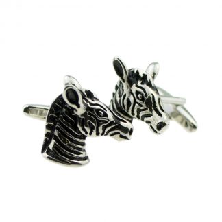 Rhodium Plated Detailed Zebra Head Cufflinks