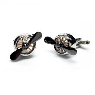 Three Tone Silver Black and Rose Gold Aircraft Propeller Cufflinks