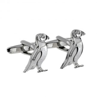 Plain Silver Puffin Cufflinks