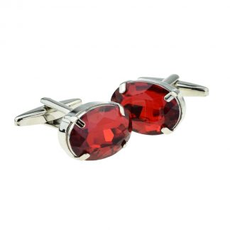 Ruby Red Oval Acrylic Crystal Cufflinks