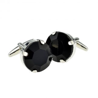 Round Black Acrylic Crystal Cufflinks