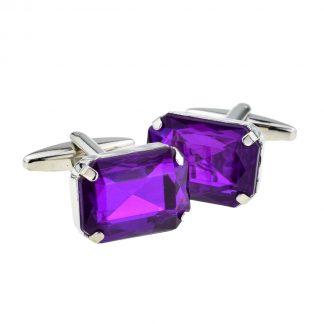 Purple Baguette Cut Acrylic Crystal Cufflinks