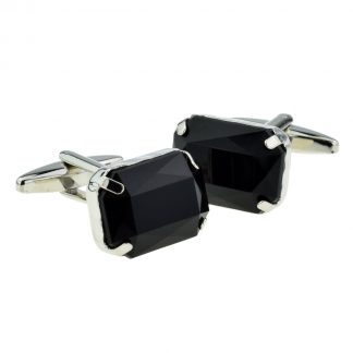 Black Baguette Cut Acrylic Crystal Cufflinks