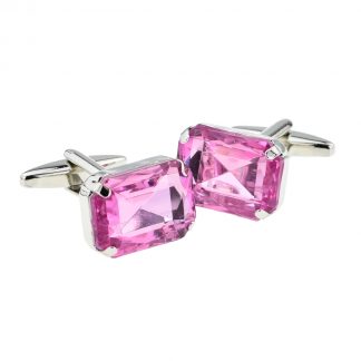 Pink Baguette Cut Acrylic Crystal Cufflinks