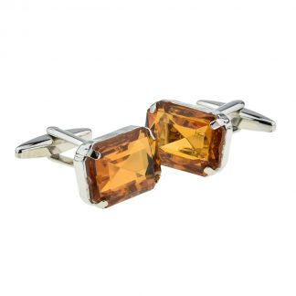 Amber Baguette Cut Acrylic Crystal Cufflinks