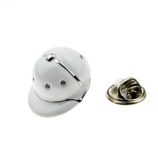 White Enamel & Metal Polo Equestrian Horse Riders Cap Helmet Lapel Pin Badge