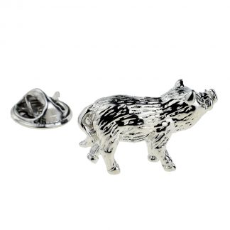 Rhodium Plated Snorting Pig Design Lapel Pin Badge