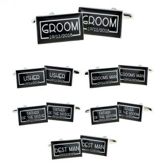 Personalised Date Black Rectangular Wedding Cufflinks
