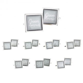 Ash Grey Bordered Wedding Script Cufflinks