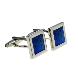 Blue Holographic Striped Square Rhodium Plated Cufflinks