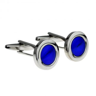 Round Cufflinks with Blue Circle Classic Design