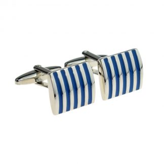 Curved Classic Cufflinks with Blue Stripes