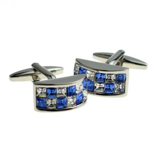 Blue & White Crystals Rounded Cufflinks