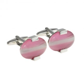 Pink & Chrome Oval Cufflinks