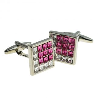 Square Pink & White Crystals Cufflinks