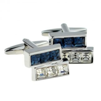 Blue & White Crystal Bars Cufflinks