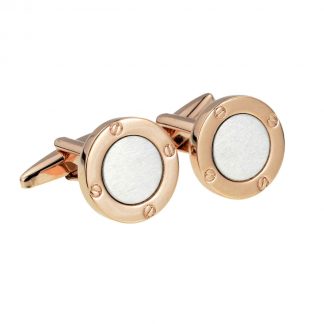 Rose Gold and Silver Two Tone Porthole Style Cufflinks