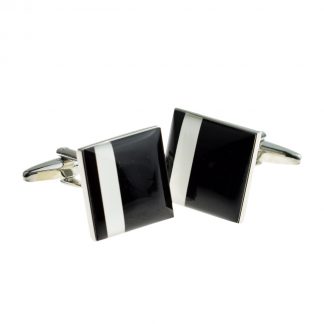 Black with Off Centre White Stripe Cufflinks