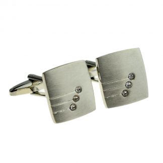Triple Crystal with Lines Brushed Finish Cufflinks