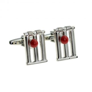 Cricket Wicket & Red Cricket Ball Sport Cufflinks