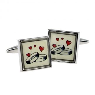 Just engaged, Rings & Hearts Wedding day Cufflinks