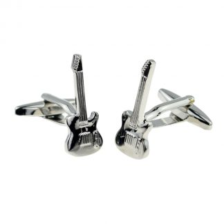 Electric Guitar Music Rhodium Plated Cufflinks