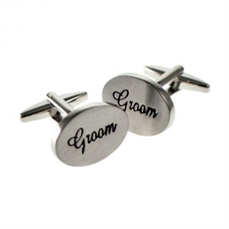 Brushed Finish Oval Wedding Script Cufflinks