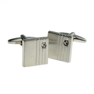 Square Brushed Effect Lined Classic Crystal Cufflinks
