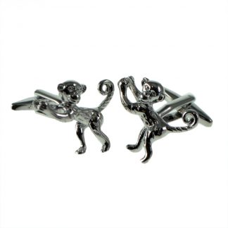 Curly Tailed Rhodium Plated Monkey Cufflinks